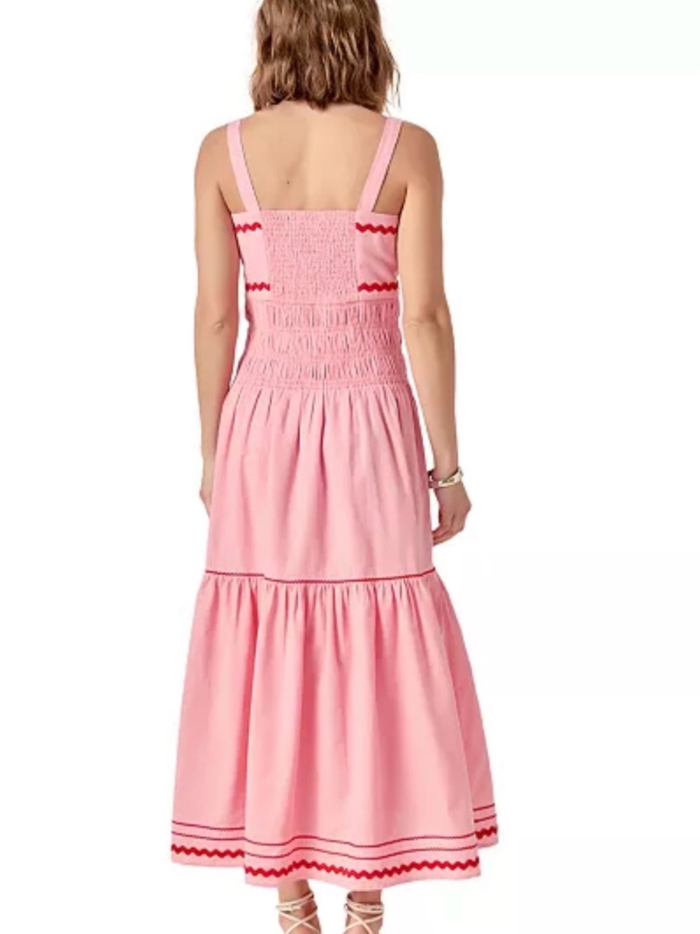 NWT English Factory Pink Maxi Sundress with Red Trim Sz Medium - Picture 2 of 9